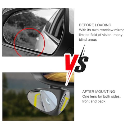 2PCS Car Blind Spot Mirror, HD Crystal Glass Blind Spot Mirror with ABS Scratch-resistant Shell, 360 Degrees Freely Adjustable Dual-sided Rearview Assist Accessories, for Most Cars (Black)
