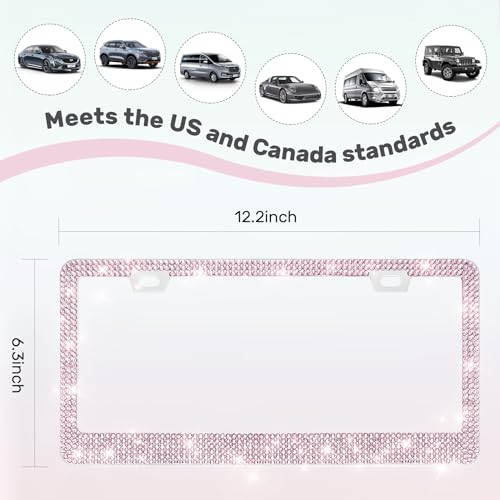 QUANQIUFEI 2 Pack Bling License Plate Frames, Sparkly Rhinestone Diamond Car License Plate Cover for Women, Stainless Steel Car Accessories with Glitter Crystal Caps (Light Rose) - color: Light Rose