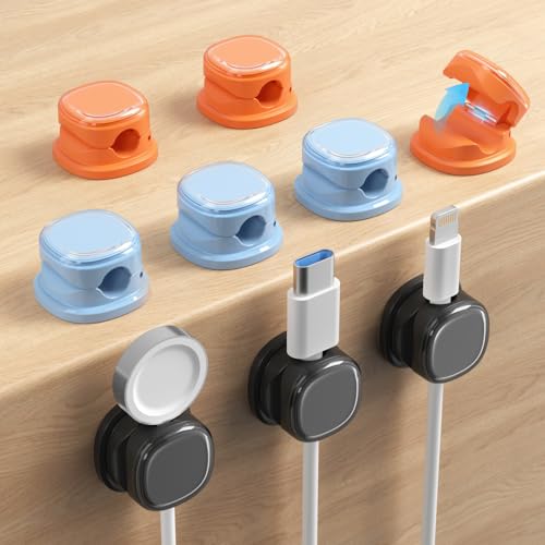 9 Pack Cord Organizer, Spring Cable Management, Adhesive Cute Cable Holder Clips, Phone Charger Wire Keeper for Desk Nightstand Car Office (9-Pack Black_Orange_Blue) - color: 9-Pack Black_Orange_Blue