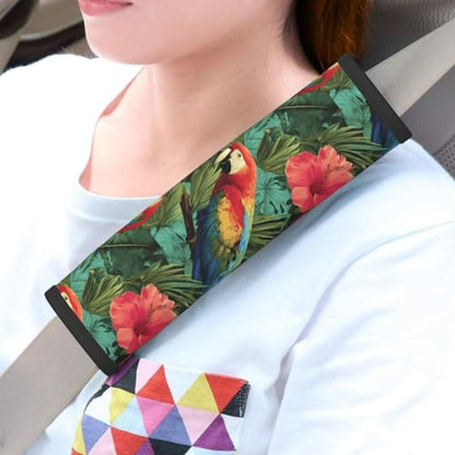 Tropical Floral Steering Wheel Cover Elastic Non-Slip Car Steering Wheel Covers with Seat Belt Shoulder Pad for Women Men - color: Tropical Floral