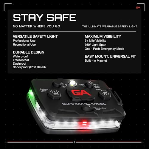 Guardian Angel Elite Series Safety Light - (White Front & Green Rear) - Rechargeable, Magnetic, Hands-Free, Wearable & Mountable LED Flashlight for Construction, Roadside, Towing & Industrial PPE - color: White/Green, size: 1-Pack