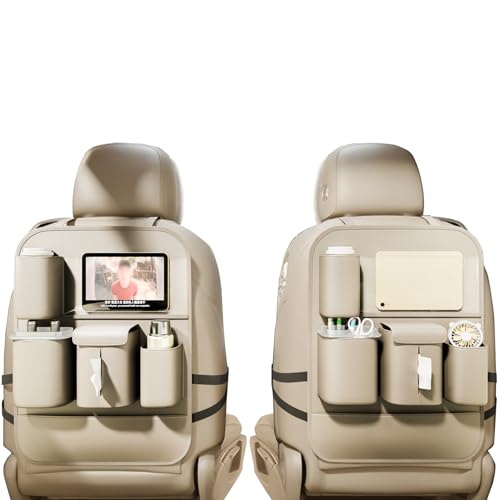 GMQ Backseat Car Organizer with Touch Screen,Protectors Kick Mats Travel Accessories for Kids,Multifunctional Seat Back Organizer Car Travel Organizer Accessories (Beige, 2PCS) - color: Beige, size: 2PCS