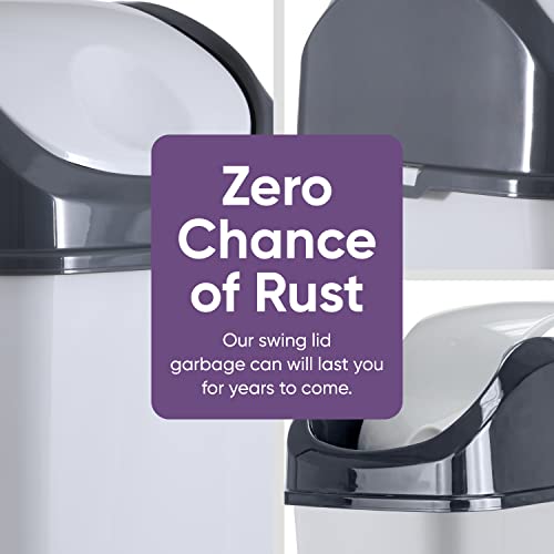 Superio Kitchen Trash Can with Swing Top Lid 9 Gallon Slim Waste Bin 37 Qt Sturdy Plastic Garbage Can Medium Recycling Bin for Office, Bathroom, Under Counter, Dorm, Bedroom (Smoke White/Grey, 2) - size: 9 Gallon, style: 2 Pack
