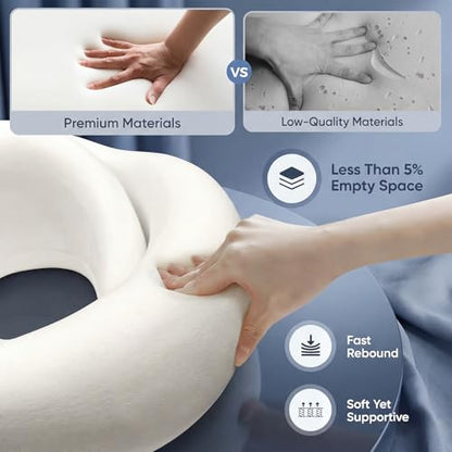 Memory Foam Neck Travel Pillow – 360° Adjustable Support, Breathable Washable Cover, Eye Mask & Earplugs, Carry Bag – Compact Airplane Pillow for Plane/Car/Train/Office (Grey)