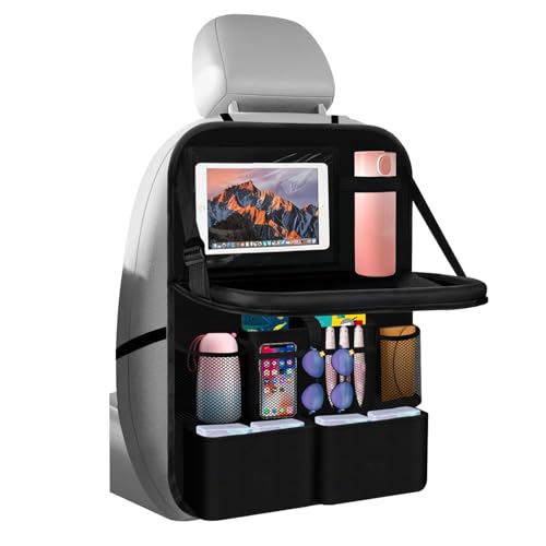 2026 Upgraded Backseat Car Organizer,Multifunctional Back Seat Car Organizer with Cars Tray & Cup Holder,Roadtrip Essentials Foldable Back of Seat Cars Organizers for Most Vehicles