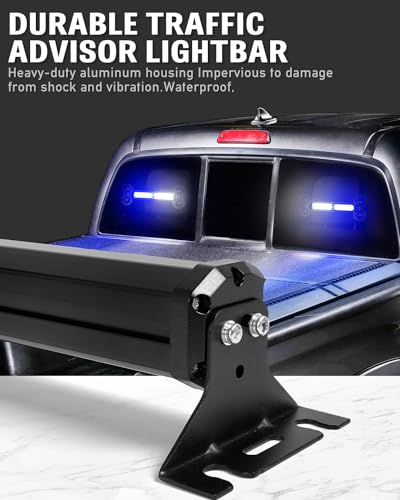 HLauto 1002L Emergency Strobe Traffic Advisor Light Bar: 40LED Dash Safety Warning Flashing Front/Rear Windshield Visor Light for Construction Vehicle, Trucks (2x10.7inch, Blue White) - color: #07 Blue/White
