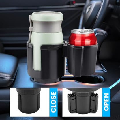 2-in-1 Car Cup Holder Expander with 4 Hooks - Upgraded Adjustable & Expandable Base, Offset Option, Versatile Car Accessories Fits Yeti, Hydroflask, Large Water Bottles