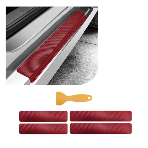 Dickno 4 PCS Car Door Sill Protector, 3D Carbon Fiber Auto Door Entry Edge Guard Protection Trim, Anti-Scratch Threshold Cover Strips, Sill Protection Sticker for Car SUV Truck (Red) - color: 3D Red