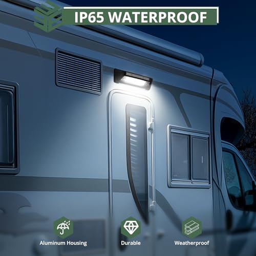 EYPINS RV Exterior Porch Light - Aluminum 40LED 10-48V 60W 6000LM Super Bright White Camping Light with 6 Amber Warning Flash Modes, IP65 Waterproof Porch Lights for Trailers Campers Motorhome SUV