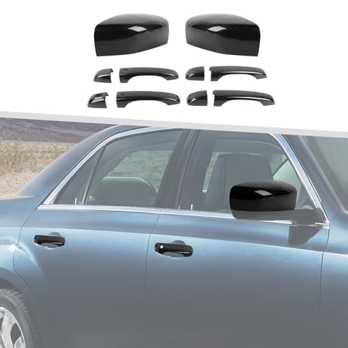 Jimen Fit for Chrysler 300 / 300C 2011-2023, 10PCS Side Mirror Caps & Exterior Door Handle Covers (Carbon Fiber) - color: Carbon Fiber