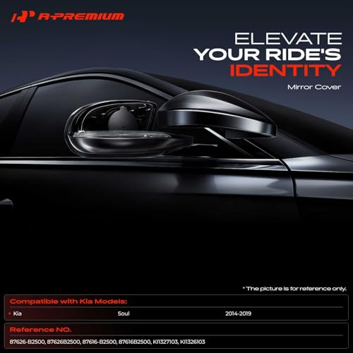 A-Premium 2 PCS Driver and Passenger Side Rearview Mirror Covers Caps - Compatible with Kia Soul 2014-2019 - Smooth Black, Without Turn Signal Hole