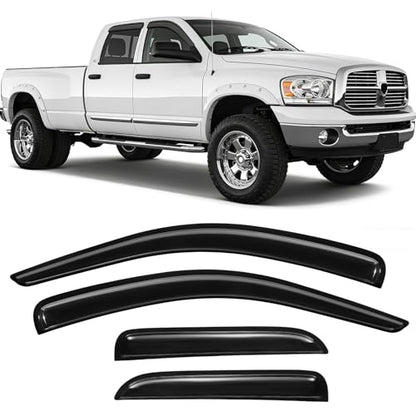 Rain Guards Fit for 2002-2008 Dodge Ram 1500 Quad Cab/Extended Cab/ 03-09 Dodge Ram 2500 3500, Tape-On Extra Durable Side Window Sun Rain Guard Visor Deflectors Black 4 PCS - size: Fit for Dodge Ram 1500 Quad Cab 2002-2008