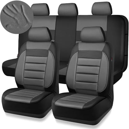 CAR PASS Leather Seat Covers Full Set Universal Water Resistant 3D Foam Back Support, Luxury Comfort Automotive 5 Seat Covers All Season Fit for SUV,Sedan,Van, Airbag Compatible Elegance(Gray Black) - color: Black and Gray