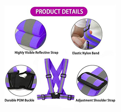 Running Reflective Vest Gear 3 Pack, Adjustable Safety Vest High Visible Reflective Belt Straps Night Walking Vest - color: Green,Black,Purple