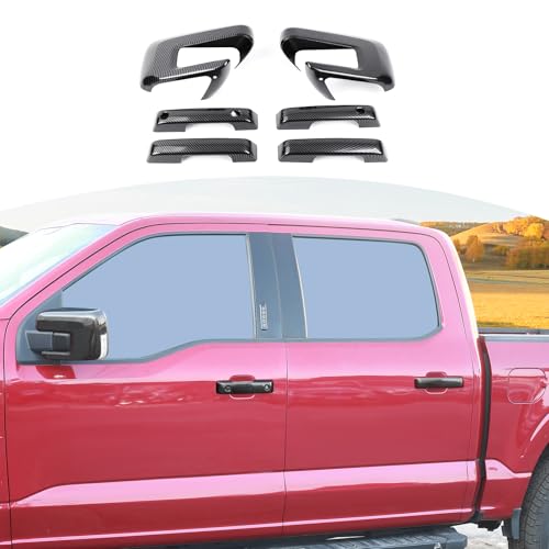 for F150 Side Mirror Cap Door Handle Cover Trim for Ford F150 2021 up Black Carbon Fiber Grain Exterior Accessories 6pcs - color: Black