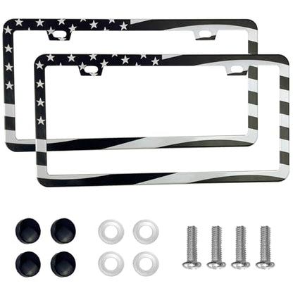 2PCS Premium American Flag License Plate Frame, Black License Plate Frames, 2 Holes Solid Stainless Steel License Plate Holder, Universal Car License Plate Frame for USA Flag, by Lengnoyp - color: black USA flag