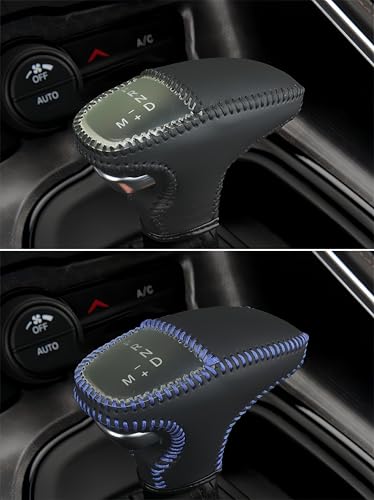 Leather Gear Shift Knob Covers for Dodge Charger Challenger 2015-2023 and Dodge Durango18-23,Carbon Fiber Leather Hand-Stitched Shifter Sleeve - color: Blue