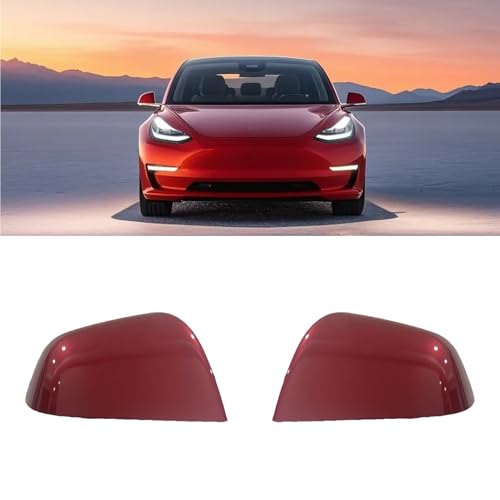 Compatible with Tesla Model Y Side Mirror Cover Replacement 2021 2022 2023 2024, Left & Right Side Rearview Mirror Cover Cap for Model Y Accessories(red) - color: Red