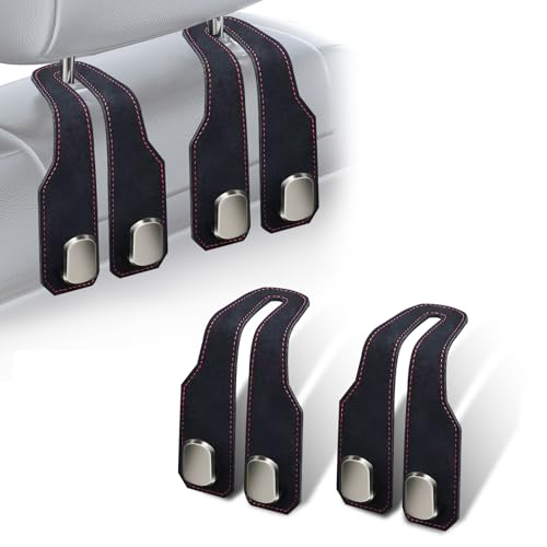 2Pcs Car Headrest Hooks with Premium Leather, Upgraded Double Metal Hooks with Anti-Drop Design, Universal Back Seat Hanger for Bags, Coats, Purses and Groceries (Stylish Black) - color: Stylish Black 2Pcs