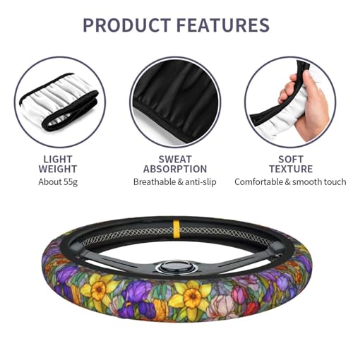 Flower Steering Wheel Covers Non Slip Neoprene Universal 15 Inch Steering Wheel Protector Car Cover for Men Women - color: Flower