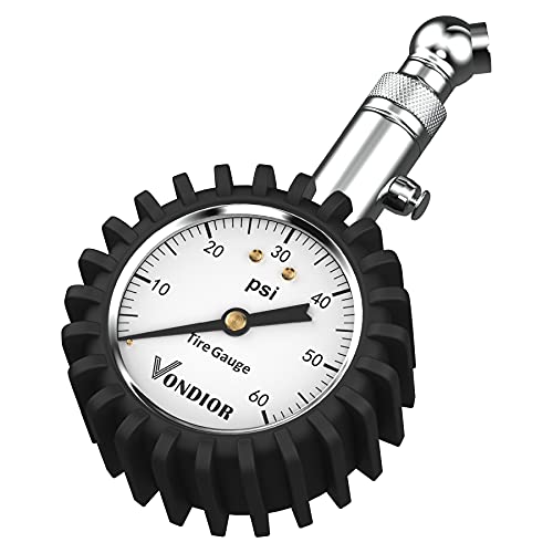 Tire Pressure Gauge - (0-60 PSI) Heavy Duty, Certified ANSI Accurate with Large 2 Inch Easy to Read Glow Dial, Low - High Air Pressure Gauge. Tire Gauge for Car and Trucks Tires by Vondior - color: White Tire Gauge w/o‌ Tube, size: 0-60 PSI