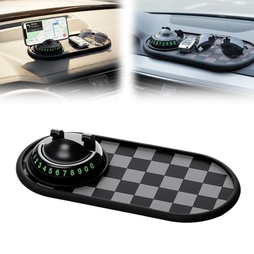 Multifunctional Car Anti-Slip Mat with 360° Rotating Phone Holder & Temporary Parking Number, Anti Slip Mat for Car Dashboard, Multi Functional Cell Phone Holder for Sunglasses Keys Small Items (#D) - color: #D