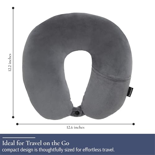 Brookstone Microbead Travel Head and Neck Pillow Lightweight and Plush with Phone or Headphone Pocket, Dark Grey
