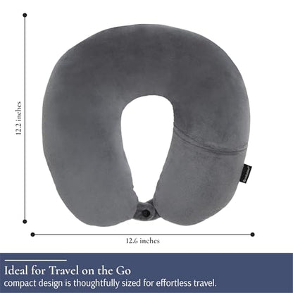 Brookstone Microbead Travel Head and Neck Pillow Lightweight and Plush with Phone or Headphone Pocket, Dark Grey