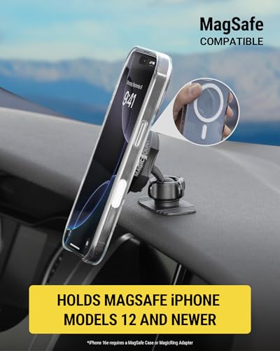 Scosche MagSafe Car Mount, Magnetic Phone Holder for Car Dashboard & Vent with 360° Rotation, 2-in-1 Cell Phone Mount for iPhone 17/16/15/14/13 & More w/MagicRing Adapter, Compatible with PopSockets - size: 1 Pack, style: Dash / Vent