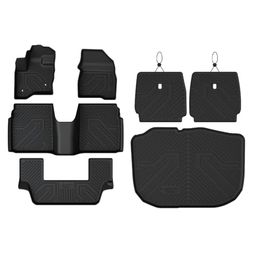 LASFIT All Weather Floor Mat Set for 2009–2019 Ford Flex & 2010–2019 Lincoln MKT – 3 Rows Custom Fit Floor Mats + Cargo Liner & Seat Back Protectors – Premium TPE Interior Full Coverage Protection - style: 12) Flex 2009-19 7& MKT 2010-19 | Combo Set