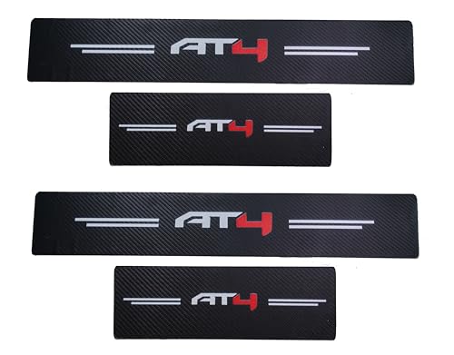 Set AT4 Car Threshold Scuff Strip, Anti-trampling Sticker, Carbon Fiber Door Sill Protector for GMC Sierra Yukon AT4