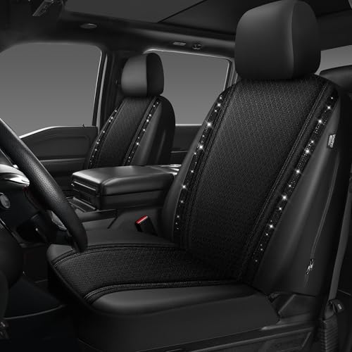 CAR PASS Memory Foam 3D Mesh Bling Diamond Car Seat Cover Full Set Breathable Soft Sponge Universal Shining Glitter Sparkly Crystal Armrest Fit Automotive Truck SUV Cute Women Girl, Black Rhinestone - color: Black Mesh 5, size: Full Set
