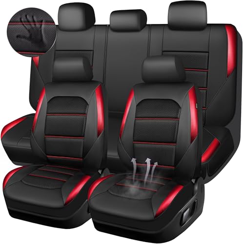 CAR PASS Memory 3D Foam Car Seat Covers Full Set, Breathable Mesh Thick Seat Covers for Car, Red Metal Film Leather Seat Covers, Universal Automotive Comfort for SUVs Trucks, Black Red - color: Black/Red, size: Full Set