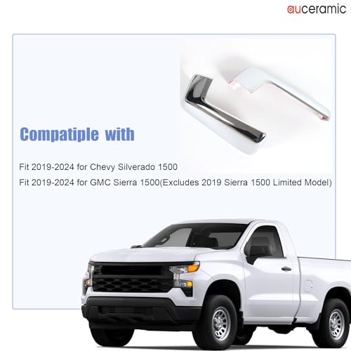 AUCERAMIC Chrome Top Half Mirror Cover Cap Stick-on Trim Fit 2019-2024 for Chevy Silverado GMC Sierra 1500,Chrome Side View Mirror Covers Caps Overlay(Pasted Style)