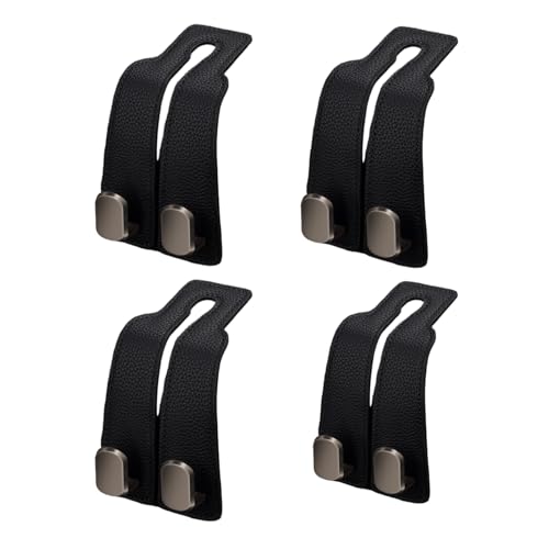 Coozyland Car Hooks, Coozy Land Metal Multi-Function Leather Car Headrest Hooks, Universal Double Hook Car Seat Back Storage Hooks for Wallets, Handbags, Bottles, Trash Bags, etc(Black 4-Pack) - color: Black 4-pack