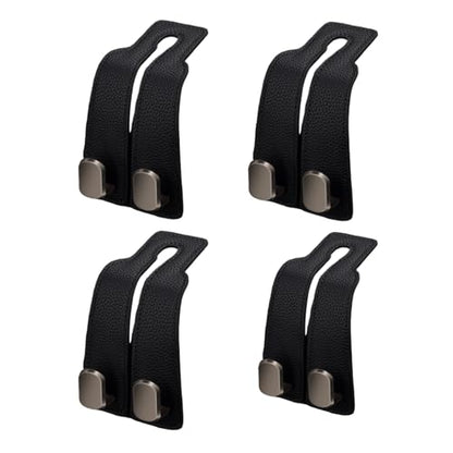 Coozyland Car Hooks, Coozy Land Metal Multi-Function Leather Car Headrest Hooks, Universal Double Hook Car Seat Back Storage Hooks for Wallets, Handbags, Bottles, Trash Bags, etc(Black 4-Pack) - color: Black 4-pack