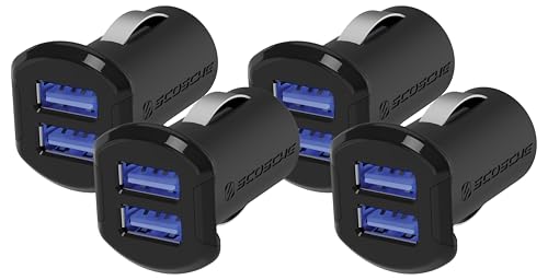 Scosche USBC242M Revolt Universal Cigarette Lighter Multi Device Compact Dual Port USB Car Charger, Fast Charge Two Devices Simultaneously, Black (Pack of 4) - color: Black, size: Dual Port (Pack of 4), style: 24W