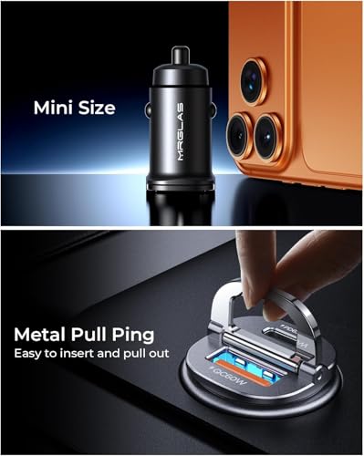 MRGLAS 125W Fast iPhone 17/16 Car Charger, USB C Car Charger with Type C Cable, PD65W & QC65W, Flush Fit, All Metal, Cigarette Lighter USB Adapter for iPhone 17 16 Samsung S26 S25 Ultra Pixel 10