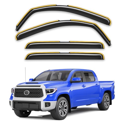 in-Channel Rain Guards Fit for Trucks Toyota Tundra 2007-2021 CrewMax, Extra Durable Window Rain Guards Visors Vent Visors Window Deflector Vent Shades Car Accessories -4 pcs - size: For 2007-2021 Toyota Tundra CrewMax