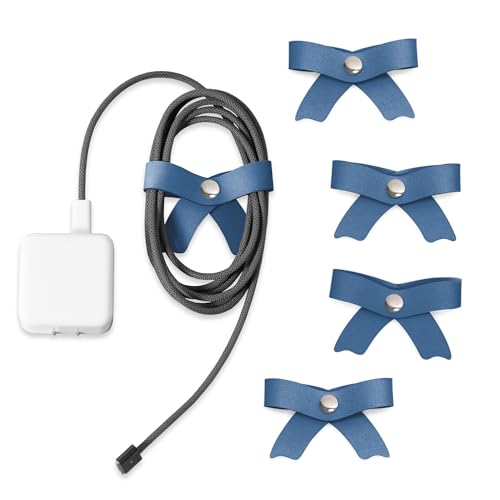 SenseAGE 5 Pack Cord Organizer, Bow Cord Keeper, Cable Organizer USB Holder, Leather Cable Management, Cable Straps, Earphone Winder, Storage Straps for Electronics, Earbuds, Big, Random Blue - color: Random Blue, size: Big