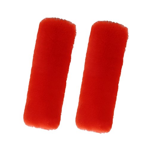 U&M 2 Pack Genuine Sheepskin Auto Seat Belt Cover for Adult Youth Kid Toddlers -Soft Warm Car, Truck, SUV, Camera Backpack Strap Shoulder Pad Wool Fluffy - color: orange red