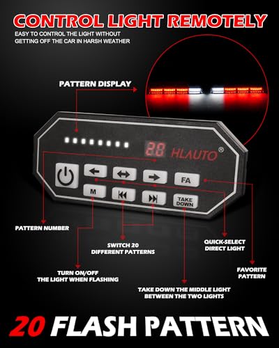 HLauto 604N Emergency Dash Strobe Lights: 2x16.8 inch Red Security Light w/Take Down, 48 LED Safety Flashing Warning Hazard Interior Windshield Light Bar for Trucks Vehicles - color: #11 Red