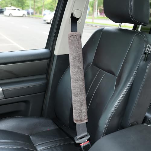 Amooca Soft Faux Fur Universal Fit Seatbelt Cover Car Truck SUV Airplane Seat Belt Shoulder Pad for Carmera Backpack Straps Neck Cushion Protector Extra Long 19.7in Brown Gray - color: Brown Gray, size: 19.7in 1pack