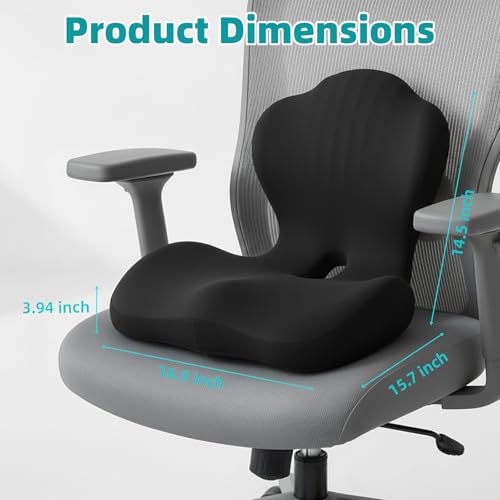 Office Chair Cushion with Back Support, Ergonomic Seat Cushion High Density Memory Foam with U-Shaped Raised Sides, Breathable Coccyx Relief for Better Posture, Office Chair, Car, Home (Black) - color: Black