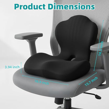 Office Chair Cushion with Back Support, Ergonomic Seat Cushion High Density Memory Foam with U-Shaped Raised Sides, Breathable Coccyx Relief for Better Posture, Office Chair, Car, Home (Black) - color: Black