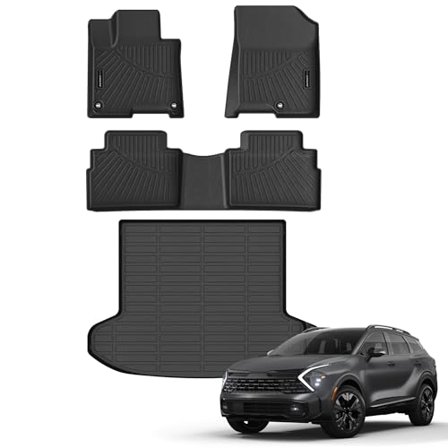 Auxko All Weather Floor Mats Cargo Mat Fit for Kia Sportage PHEV 2025 2024 2023 TPE Floor Liner Trunk Mat Sportage Accessories All Season Odorless Anti-Slip Black - size: sportage phev|2023-2025|floor+cargo mats