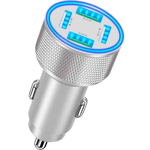 USB Car Charger, Stuffcool 60W Dual USB-A + QC3.0 Power Cigarette Lighter Adapter 4-Port Car Charger Carplay Fast Charging for iPhone 17 17 Pro Max 16 15 14 13 12/Galaxy S26 S25 S24 S23/Pixel 9 8/iPad - color: Matte Silver