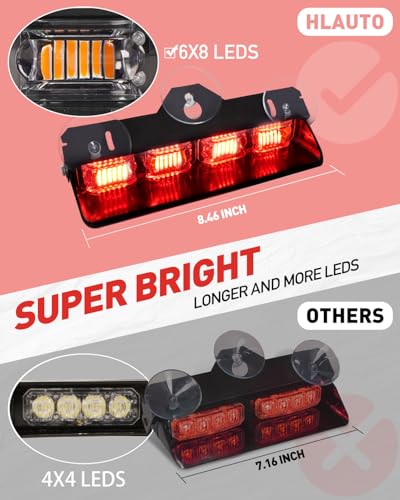 HLauto 2002L Emergency Dash Strobe Lights: Red Safety Lights, Flashing Warning Hazard Windshield Visor Traffic Light Bars for Trucks, Construction Vehicles (2x8.5 inch, 48LED) - color: Red