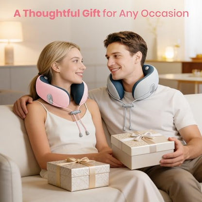 Medicane Pink Neck Travel Pillow with Massage, Neck Massager with Heat & Gentle Vibration Massage with Ergonomic Foam,Perfect for Airplane,Car,Office,Pain Relief,Sleeping,Traveling,Long Flight - color: Pink