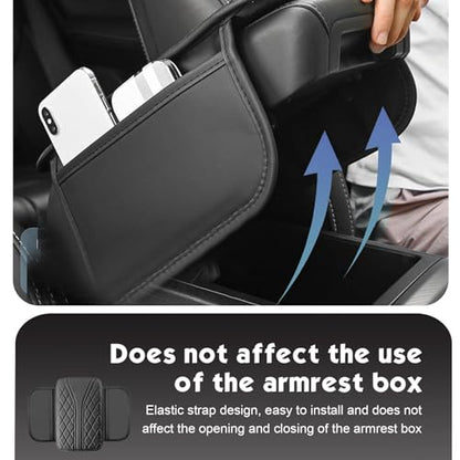 Car Center Console Cover, Leather Automotive Armrest Cushion with 2 Storage Bags, Breathable Armrest Cover, Universal Waterproof Arm Rest Protection Pad for SUV, Sedan, Truck (Black) - color: Black